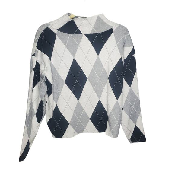 Anthropologie MAEVE Carys Mock Neck Argyle Diamond Pullover Knit Sweater Grey S - Picture 14 of 16